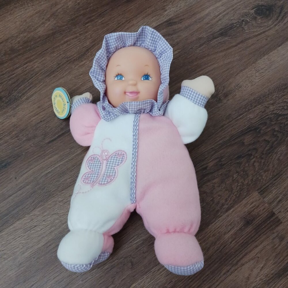 Goldberger Fuzzy Fleece Baby Plush Doll Butterfly Pink White Purple Soft Vintage
